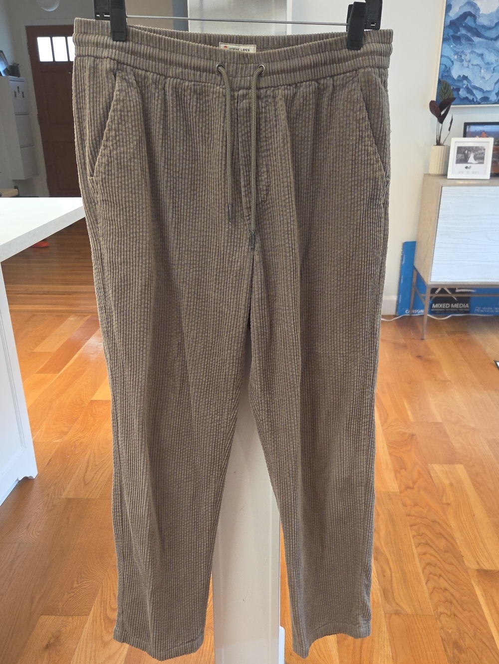 Marine Layer Mens Olive Green Saturday Relaxed Fit Textured Corduroy Pants (30)